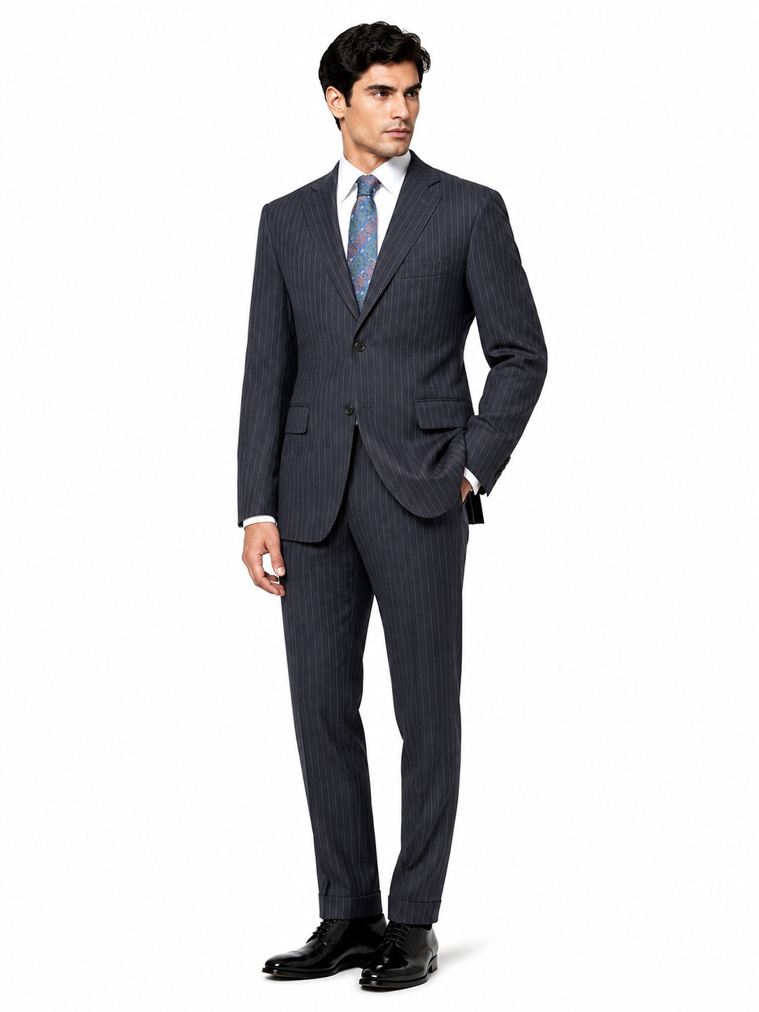 Angelico Abito Uomo Gessato Grigio Antracite Super 100's Lana Vergine Taglia 52 Made in Italy