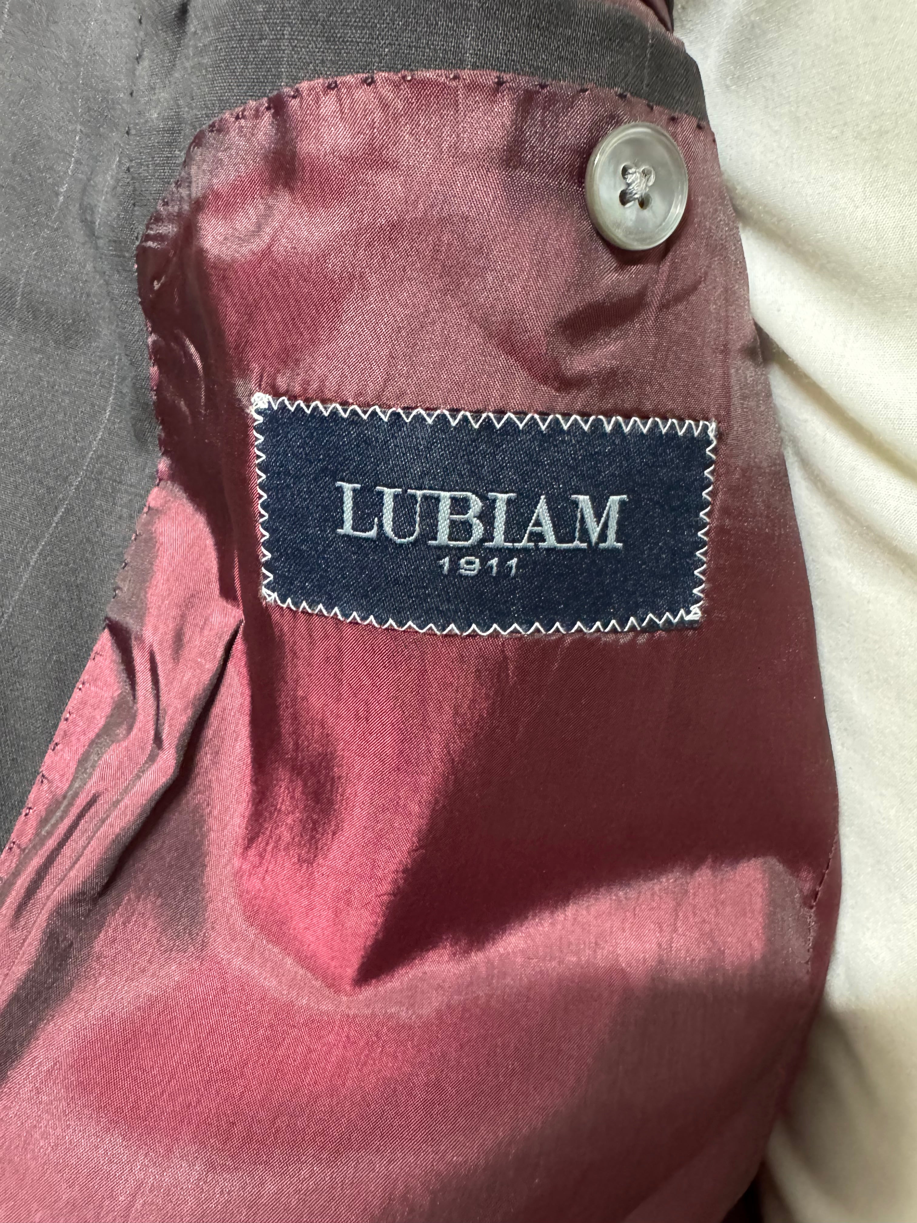Lubiam 1911 Abito Uomo Gessato Nero Lana Vergine Taglia 50 Made in Italy