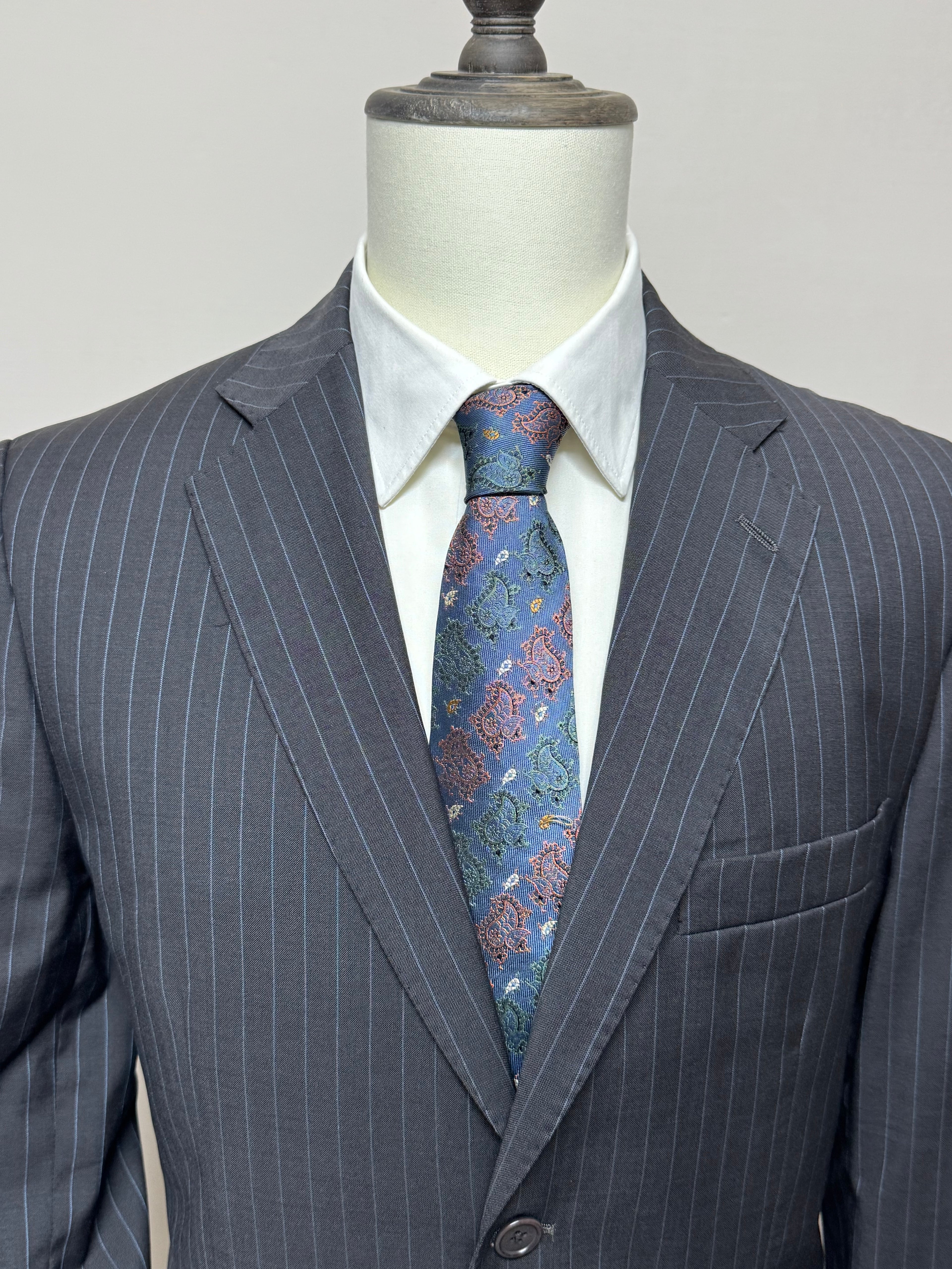 Angelico Abito Uomo Gessato Grigio Antracite Super 100's Lana Vergine Taglia 52 Made in Italy