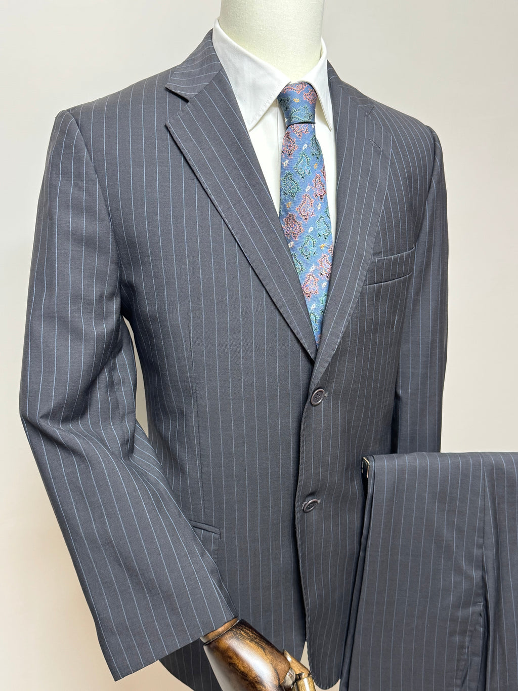 Angelico Abito Uomo Gessato Grigio Antracite Super 100's Lana Vergine Taglia 52 Made in Italy