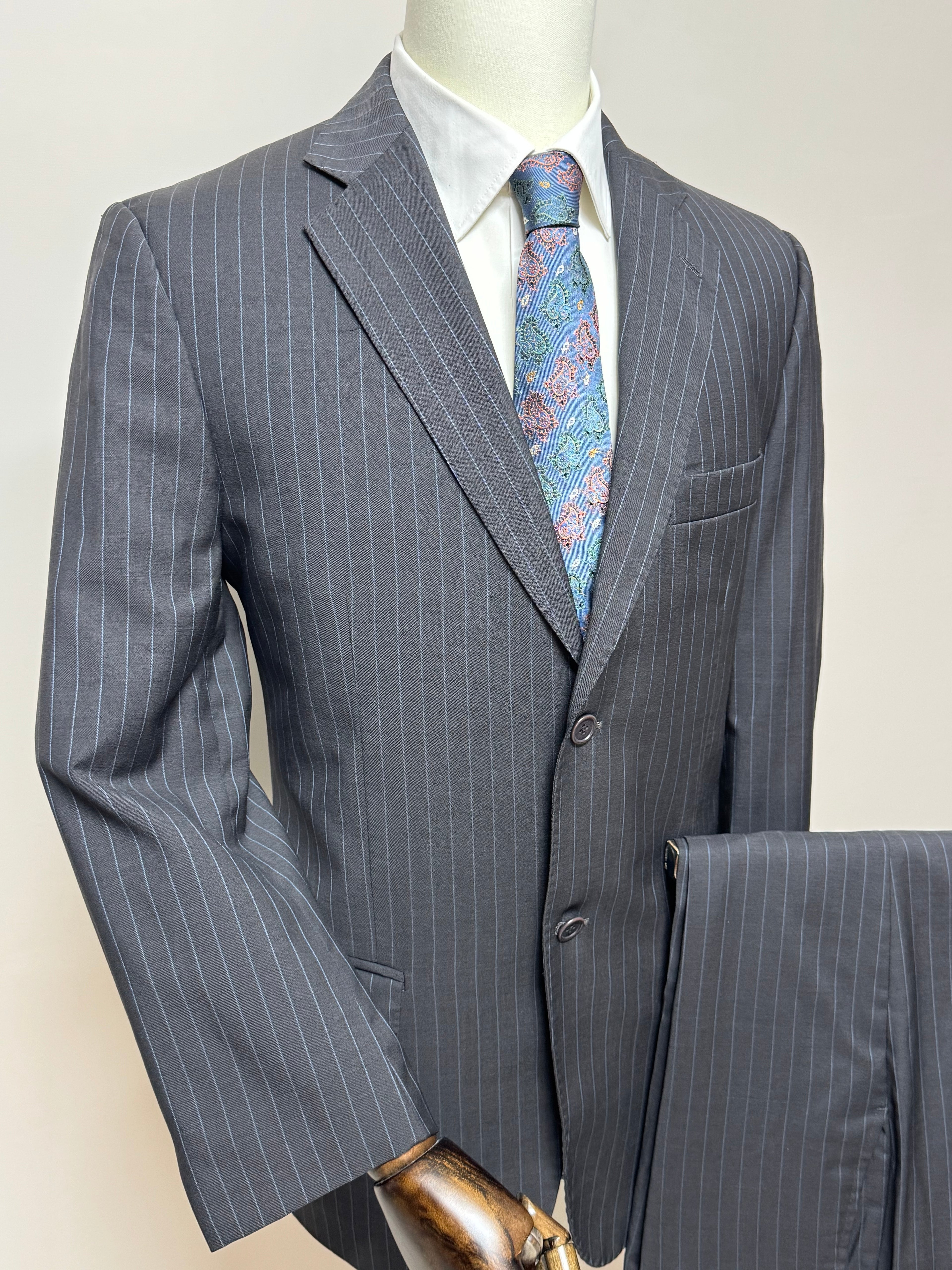 Angelico Abito Uomo Gessato Grigio Antracite Super 100's Lana Vergine Taglia 52 Made in Italy