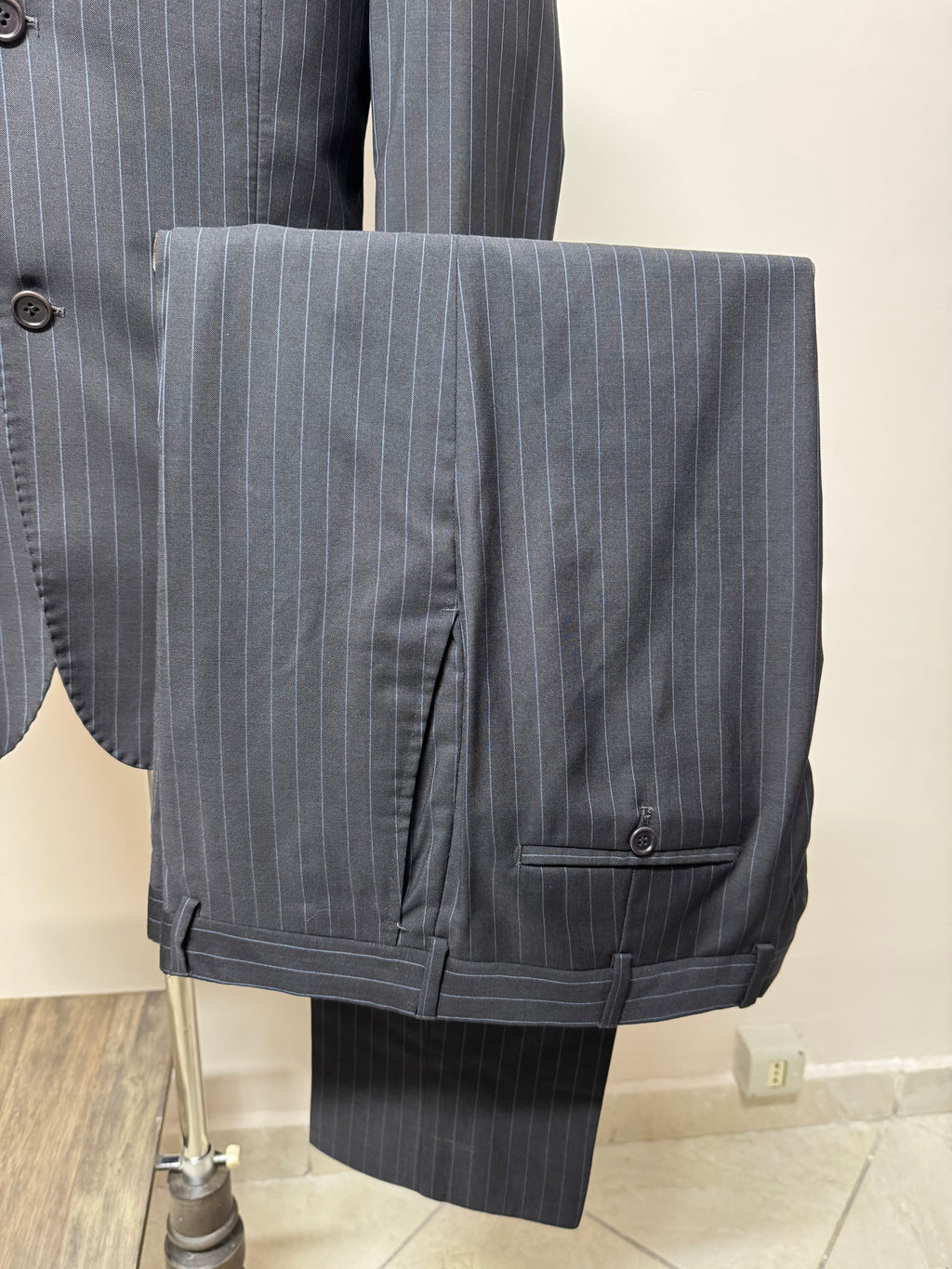 Angelico Abito Uomo Gessato Grigio Antracite Super 100's Lana Vergine Taglia 52 Made in Italy