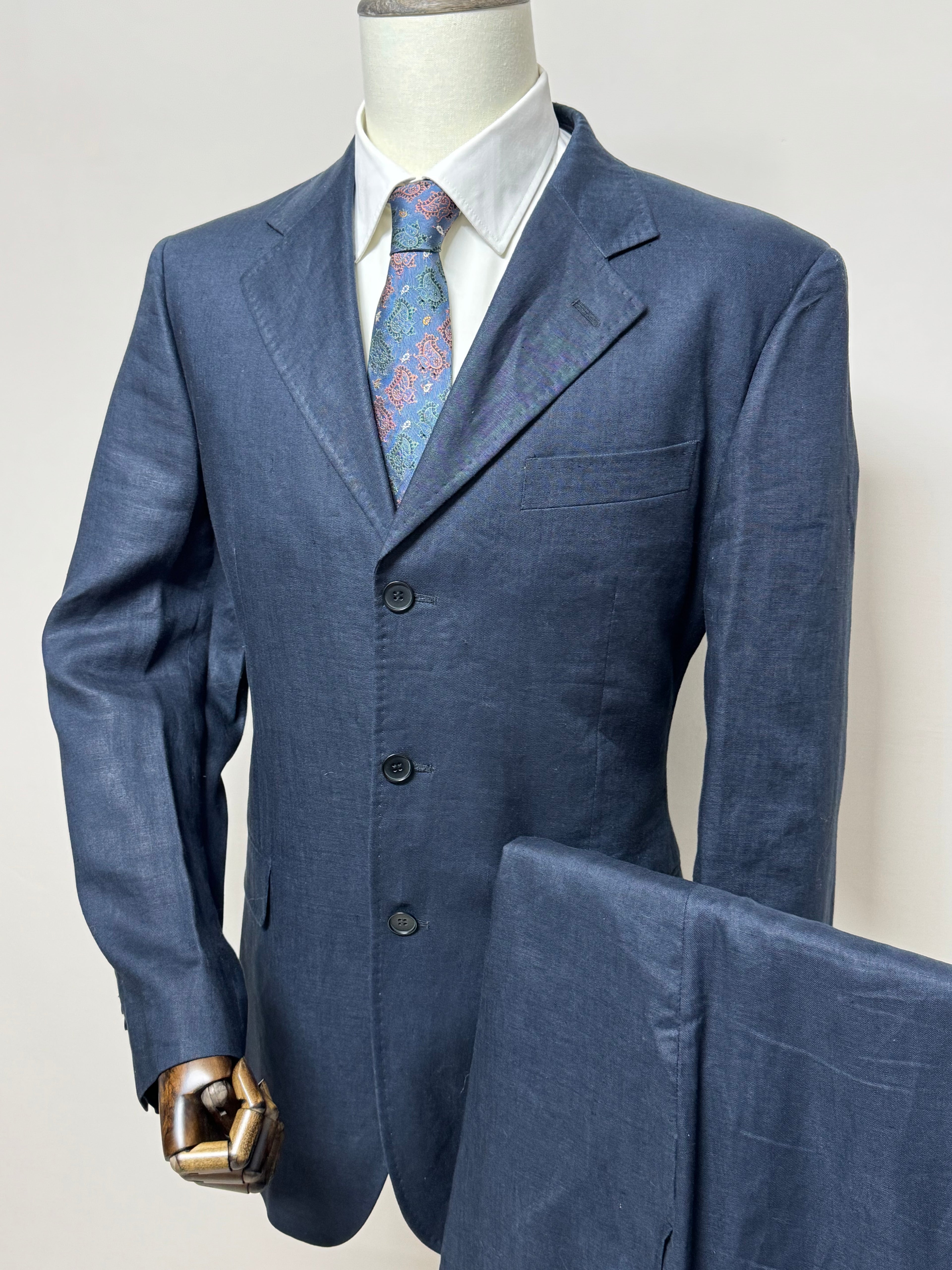 Barbieri Trend Milano Abito Uomo Blu Navy 100% Lino Taglia 52 Made in Italy