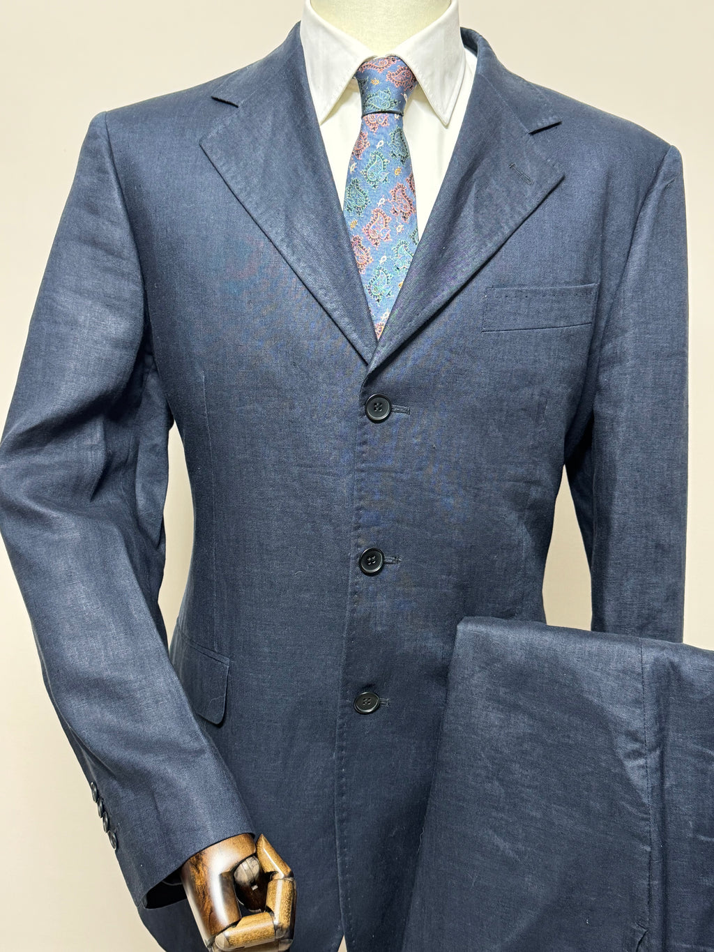 Barbieri Trend Milano Abito Uomo Blu Navy 100% Lino Taglia 52 Made in Italy