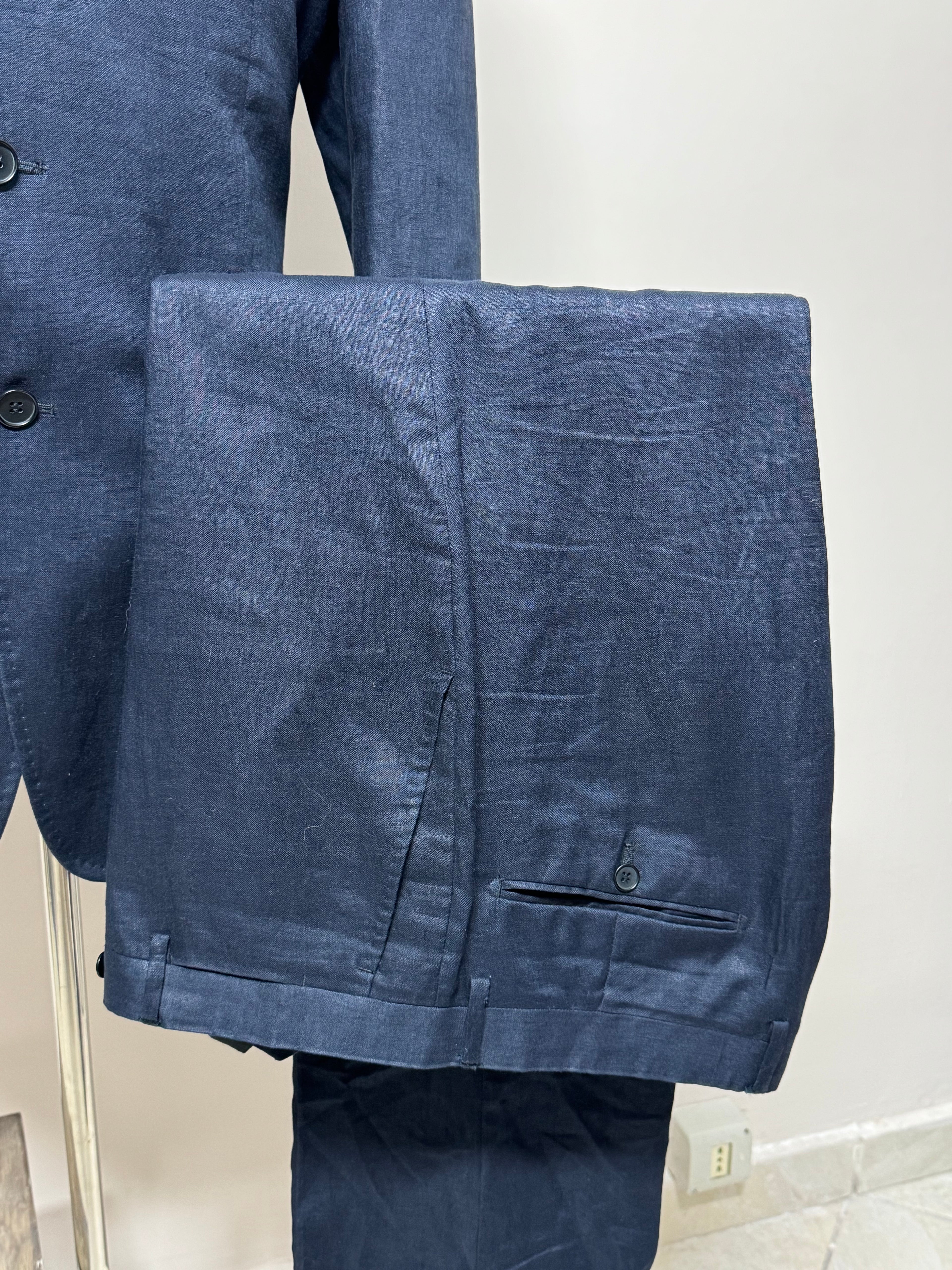 Barbieri Trend Milano Abito Uomo Blu Navy 100% Lino Taglia 52 Made in Italy