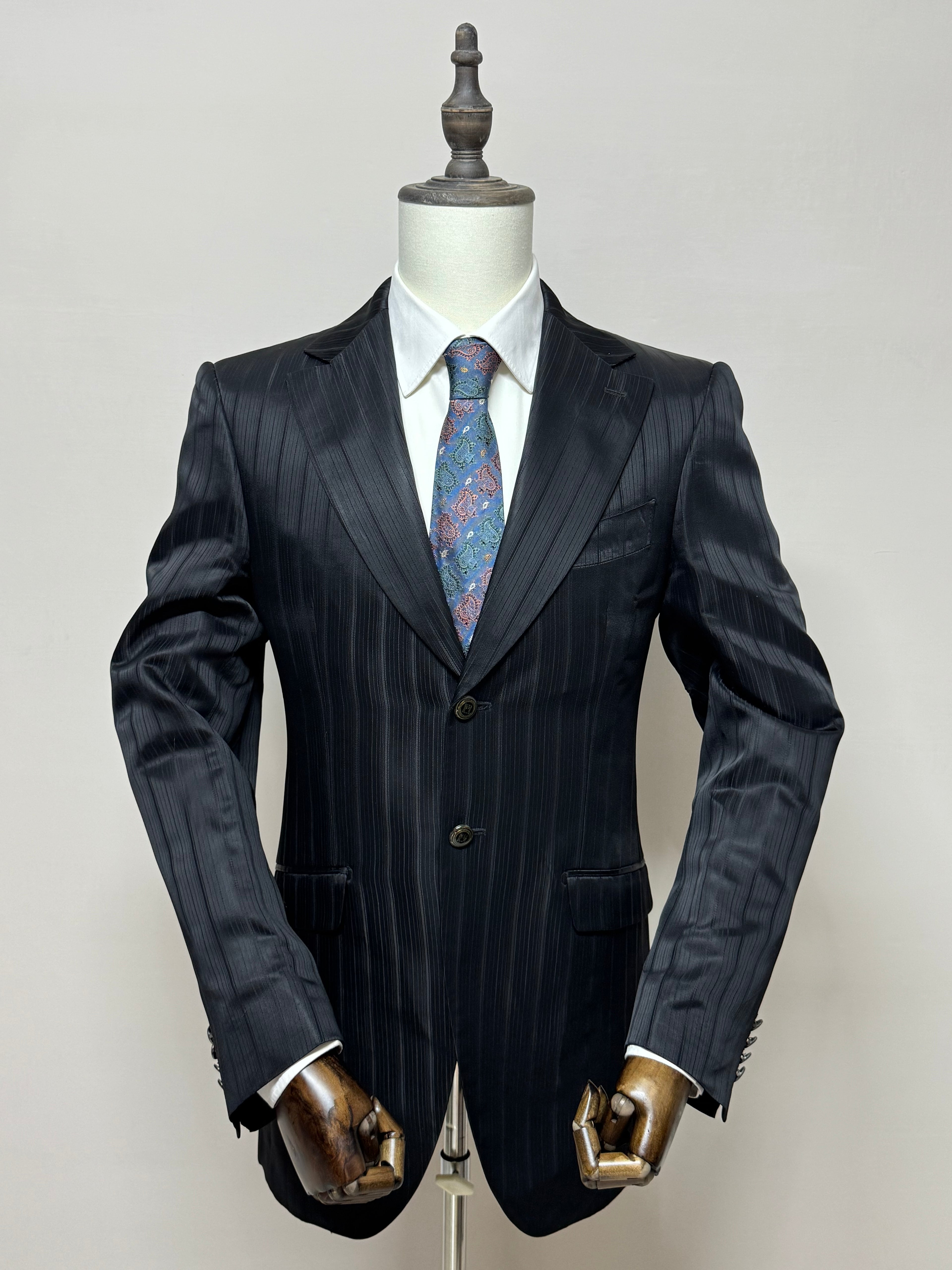 Giacca Carlo Pignatelli Cerimonia Nera Gessata Lucida Elegante Uomo Taglia 50