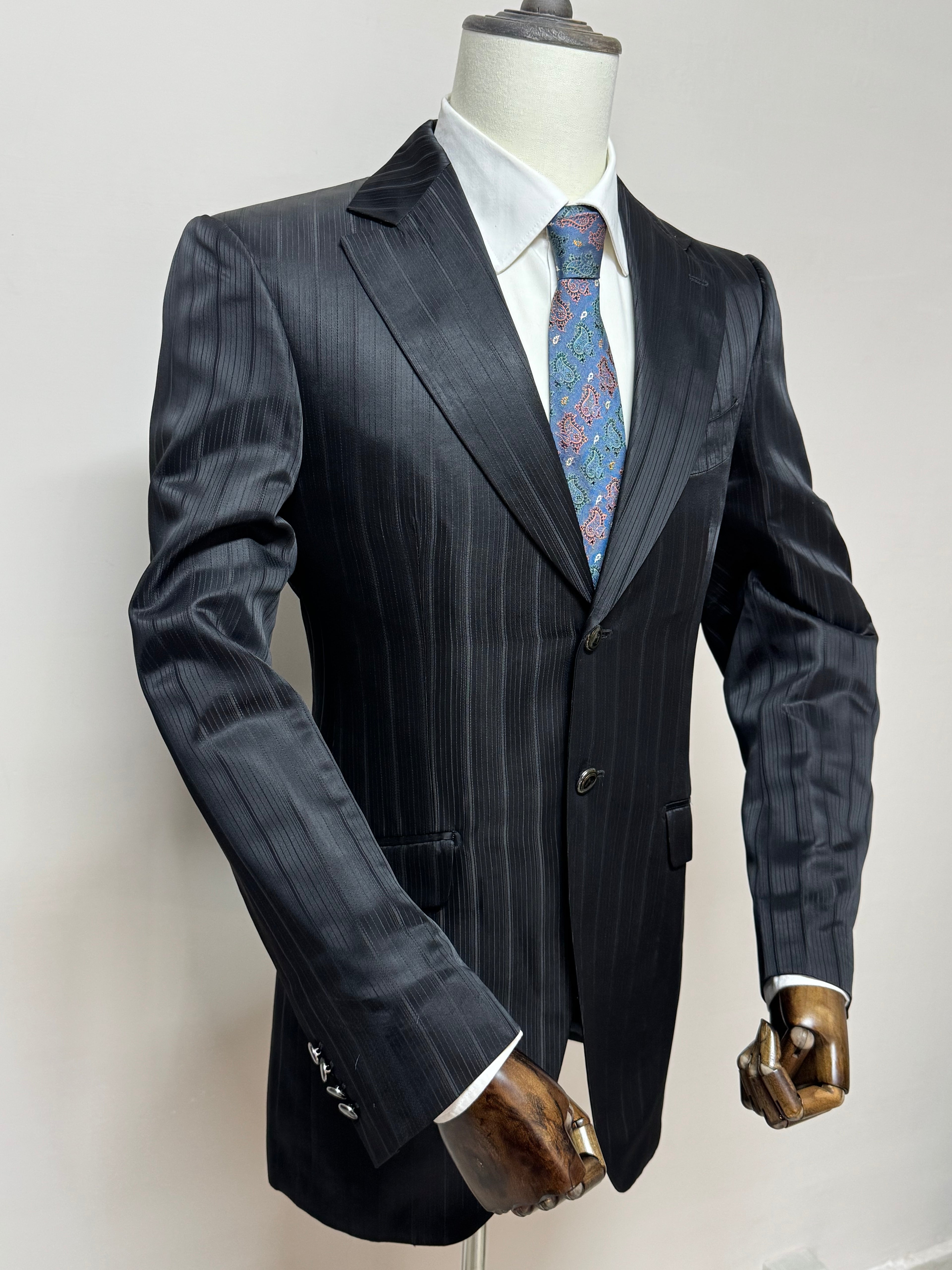 Giacca Carlo Pignatelli Cerimonia Nera Gessata Lucida Elegante Uomo Taglia 50