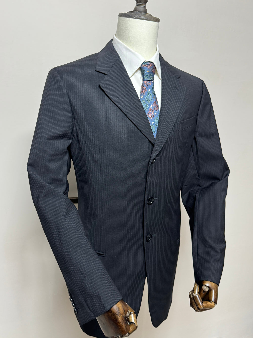 Armani Collezioni Giacca Uomo Nera Gessata Elegante Taglia 52 Made in Italy