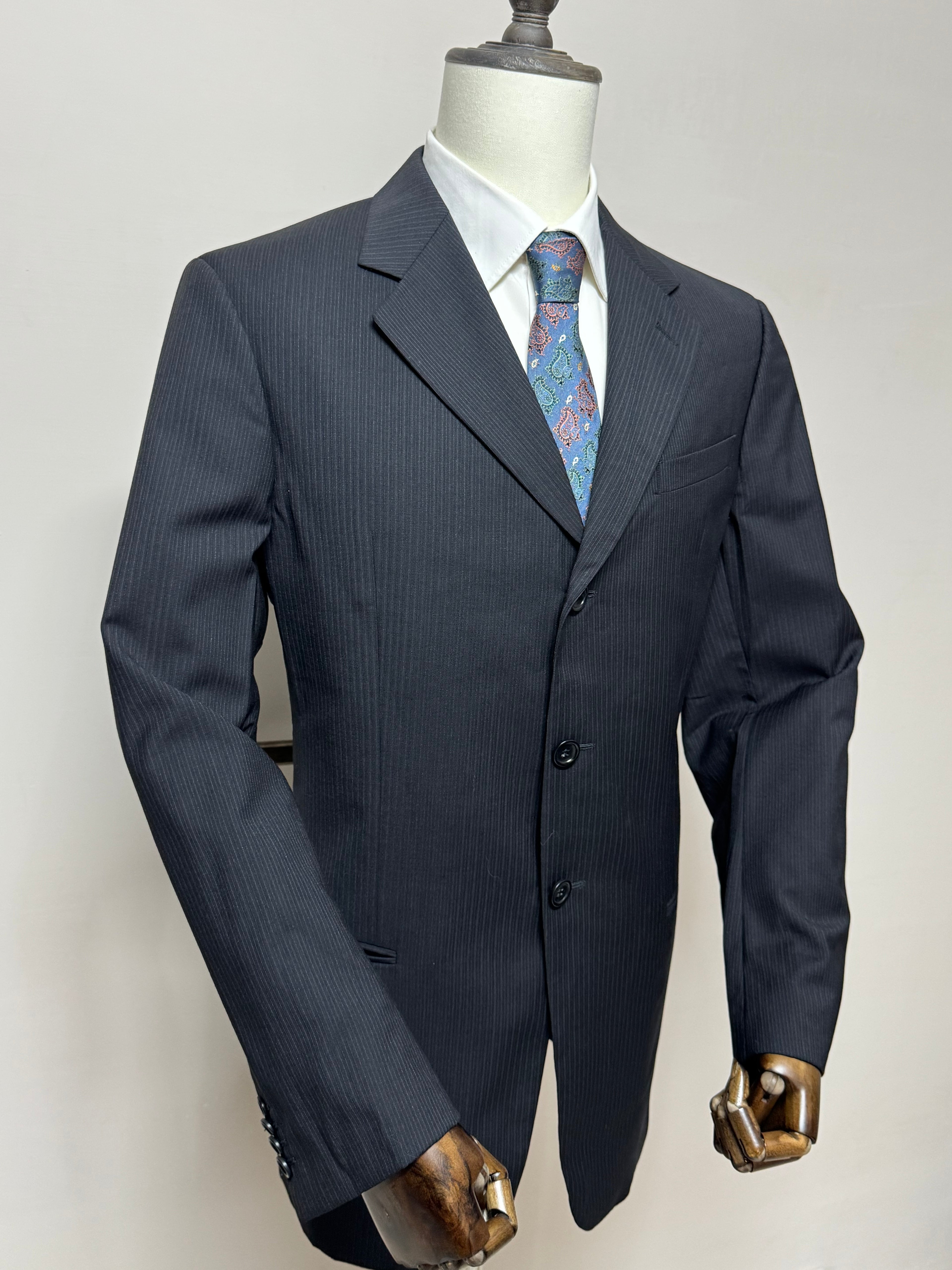 Armani Collezioni Giacca Uomo Nera Gessata Elegante Taglia 52 Made in Italy