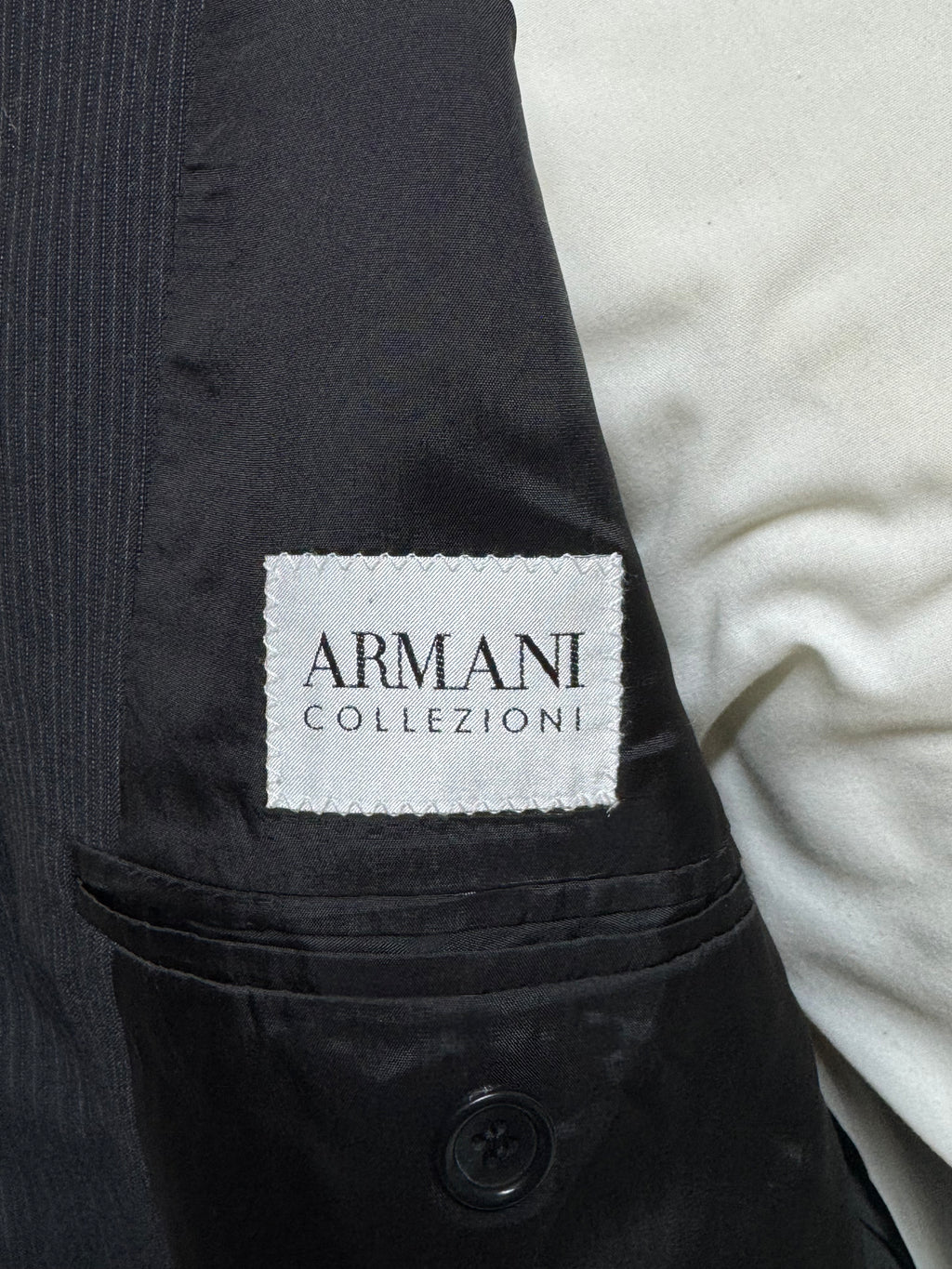 Armani Collezioni Giacca Uomo Nera Gessata Elegante Taglia 52 Made in Italy