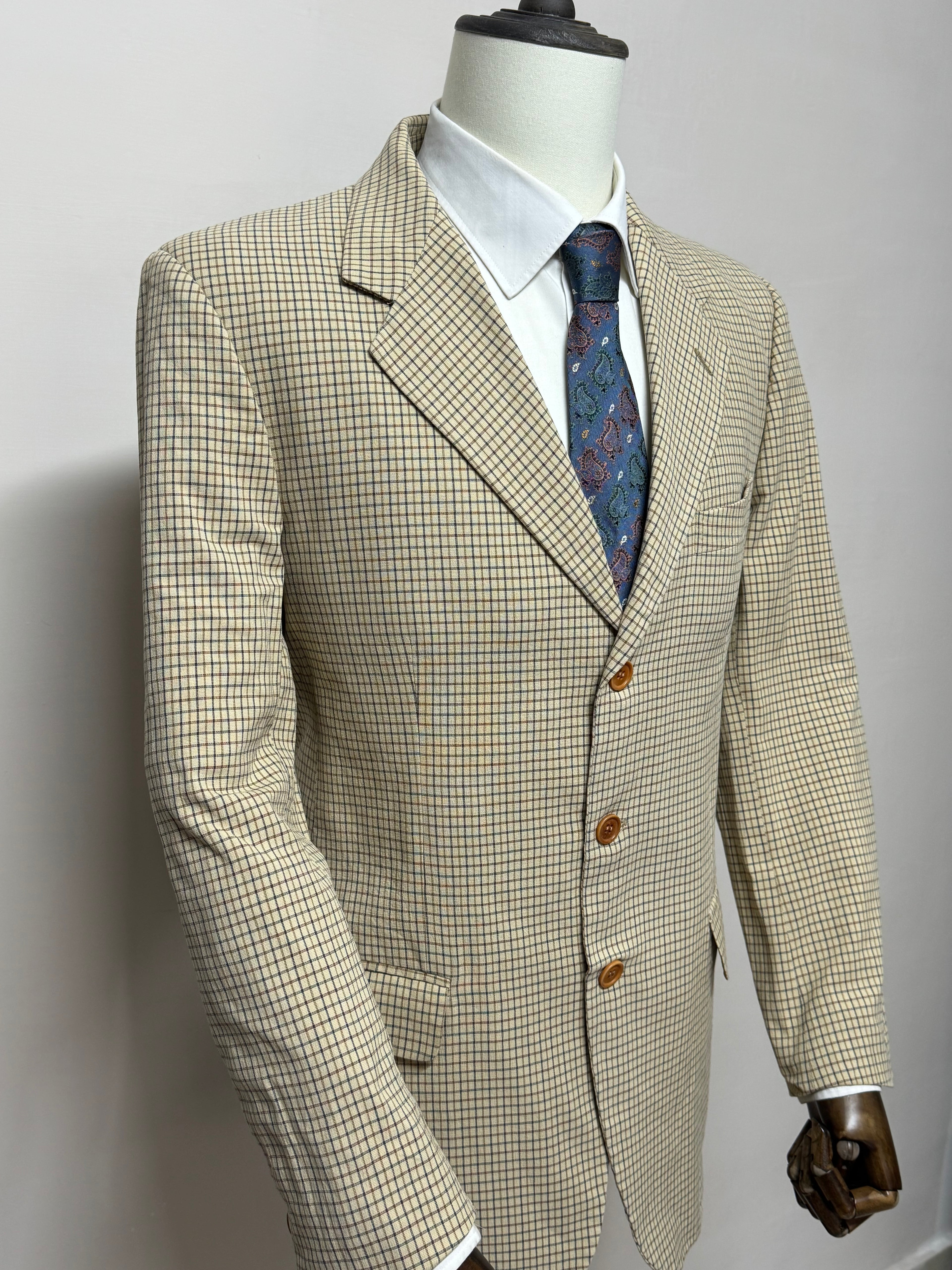 Boggi Giacca Uomo Beige Quadri Cotone Made in Italy Taglia 52 Elegante Casual