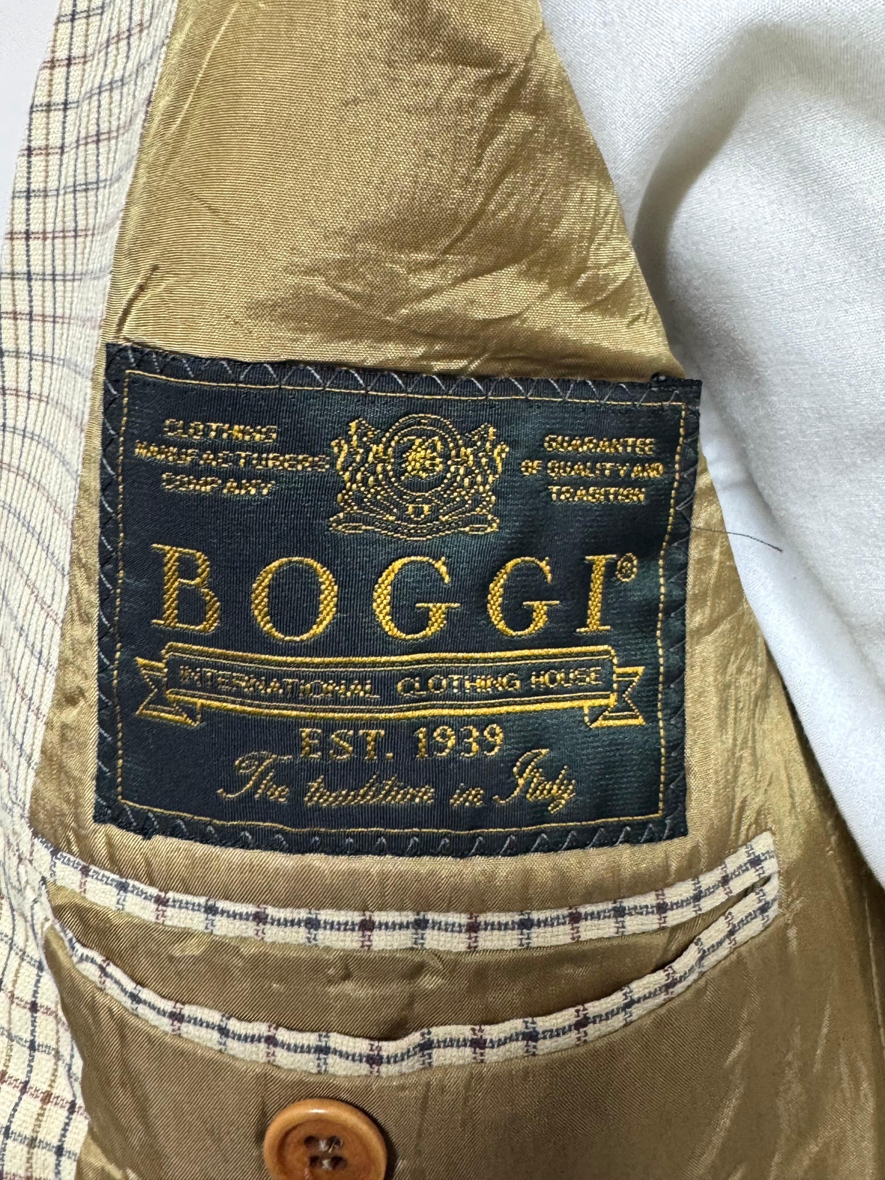 Boggi Giacca Uomo Beige Quadri Cotone Made in Italy Taglia 52 Elegante Casual
