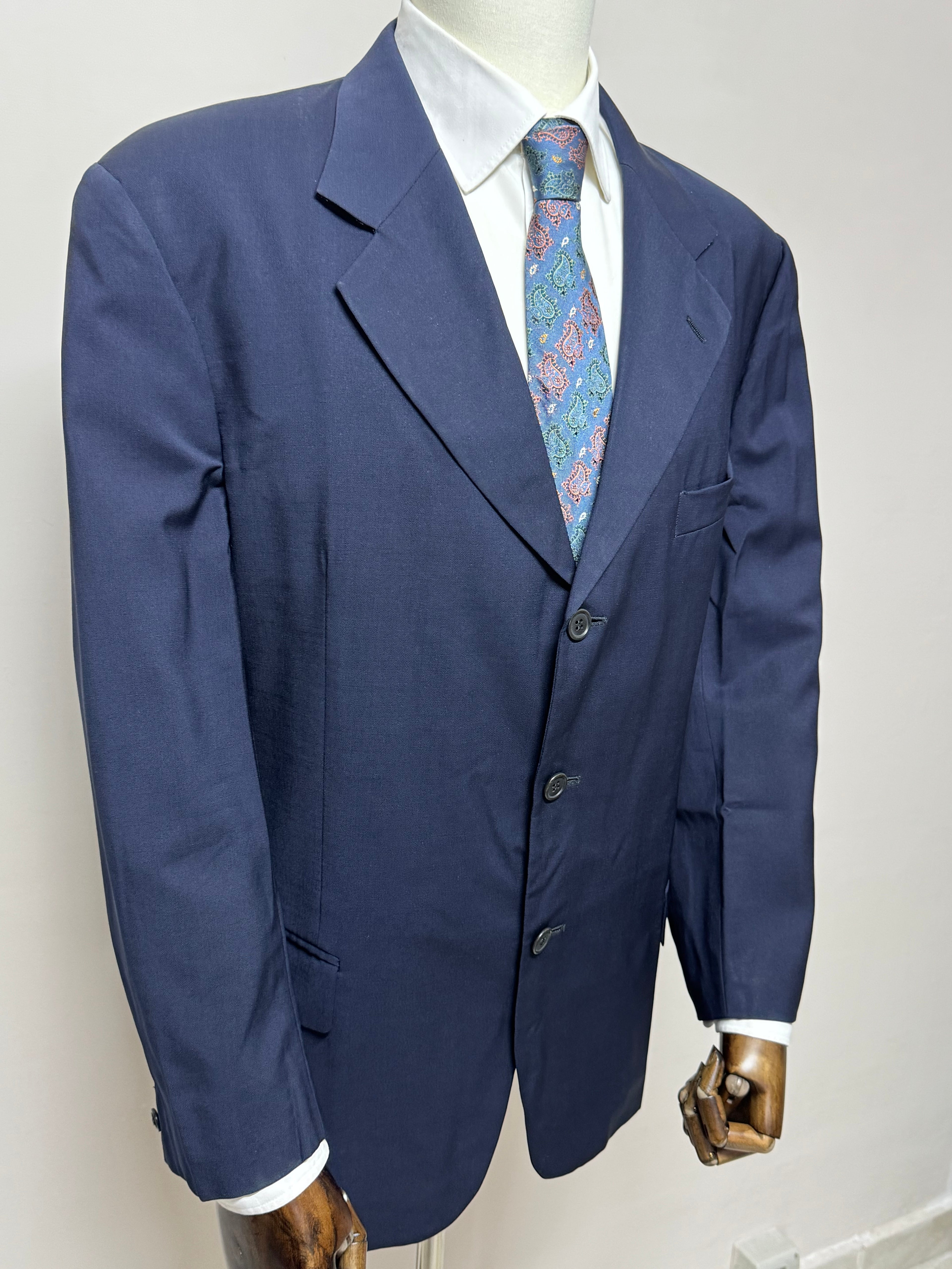 Giacca Uomo Valentino Uomo Blu Navy Pura Lana Vergine Taglia 56 Sartoriale Vintage