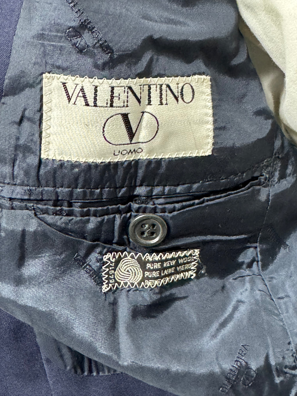 Giacca Uomo Valentino Uomo Blu Navy Pura Lana Vergine Taglia 56 Sartoriale Vintage